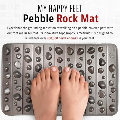 My Happy Feet Pebble Rock Mat - Therapeutic Rock Mat – Wellness Foot Mat for Natural Balance & Energized Living – Black, P...