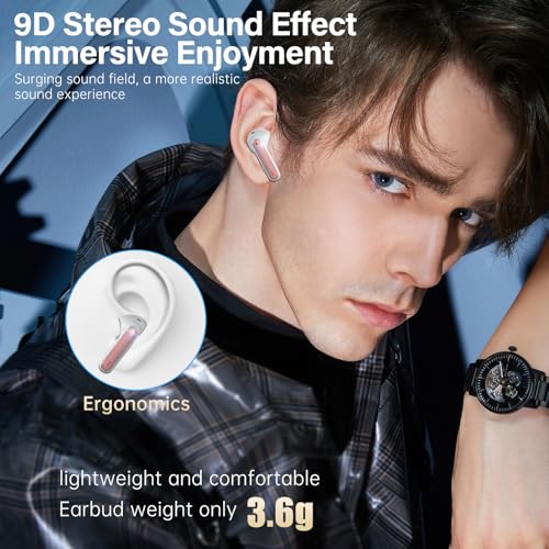Fhumsh A10 Pro Wireless Earbuds Bluetooth 5.3 HiFi Stereo, 50H Playback LED Digital Display Earphones, ENC Noise Cancellin...