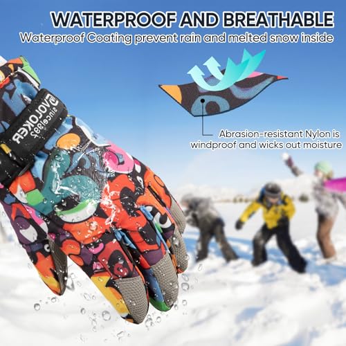 OMECHY Kids Ski Snow Gloves Waterproof Winter Cold Weather Windproof Warm Snowboard Sport Mittens for Boys Girls