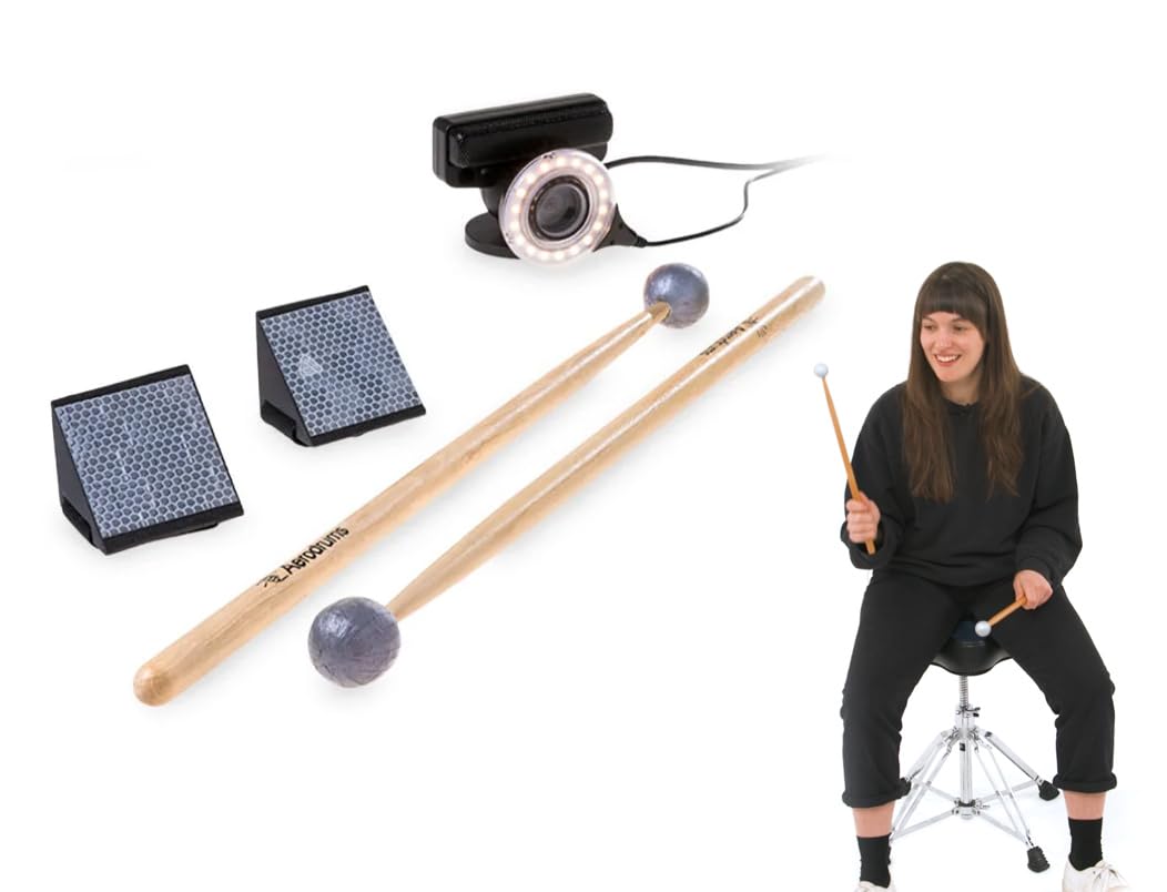 Aerodrums Portable Electronic Drum Set - Air Drumsticks, Black, Model A001, Low Latency, Quieter than Practice Pads, Record MIDI