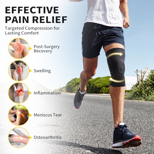 CAMBIVO 2 Pack Knee Brace for Men and Women, Knee Sleeves for Men with Patella Gel Pad and Side Stabilizers, Knee Compress...