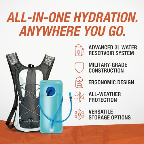 Military-Grade Hydration Backpack, 3L Water Reservoir Pack with Insulated Flow Tube, Tactical Outdoor Gear for Hiking Camp...