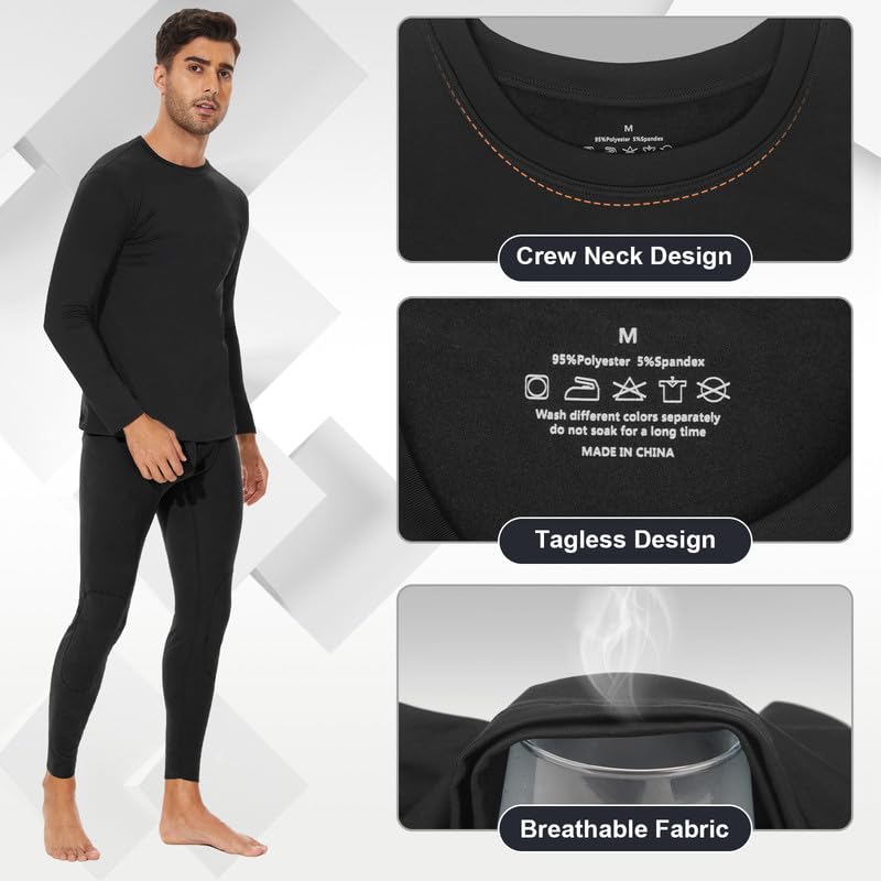 SIMIYA Mens Thermals Long Sleeve Undershirt Warm Fleece Lined Base Layer Thermal Tops Long John Shirts for Men