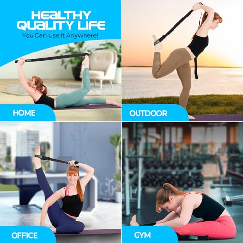 Aura Yoga Strap for Stretching | 7 feet, Yoga Belt with Non-Slip Adjustable D-Ring Buckle | Cotton Webbing stretching stra...