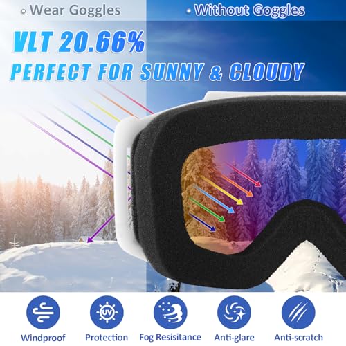 YENPK Ski Goggles Men Women, Snowboard Goggles UV Protection Anti Fog OTG Snow Goggles for Snowmobile Skiing Skating