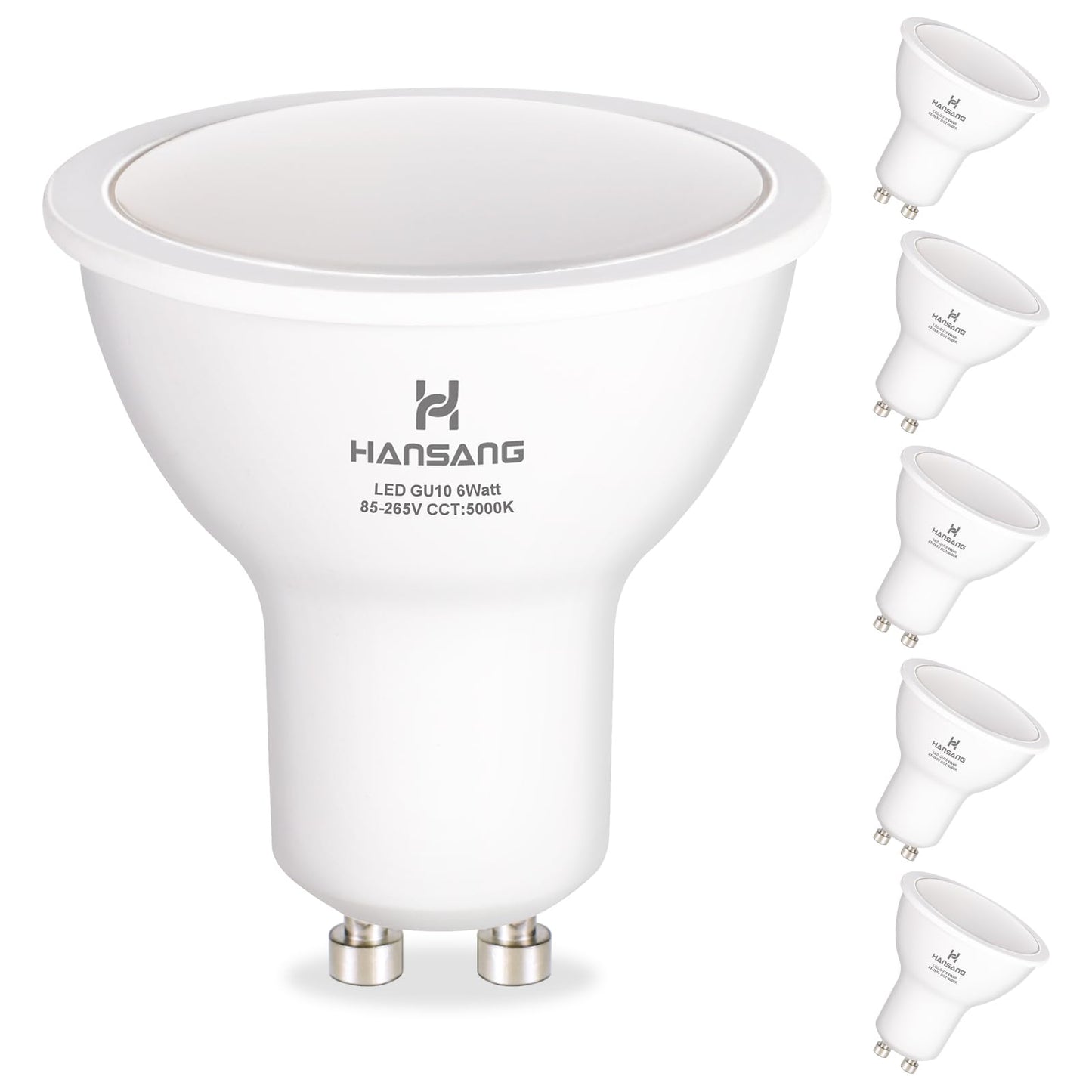 hansang GU10 LED Bulbs, 5.5W 50W Halogen Replacement, 550 Lumens, 5000K Daylight, Frosted MR16, 6 Count
