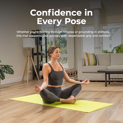Sunny Health & Fitness Non-Slip Yoga Mat – Durable, Anti-Tear, Lightweight, Cushioned Support for Yoga, Pilates, Stretchin...