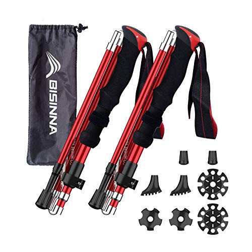 BISINNA Collapsible Trekking Hiking Poles- 2 Pack Folding Aluminum Walking Sticks with Quick Lock System 4 Season Accessor...