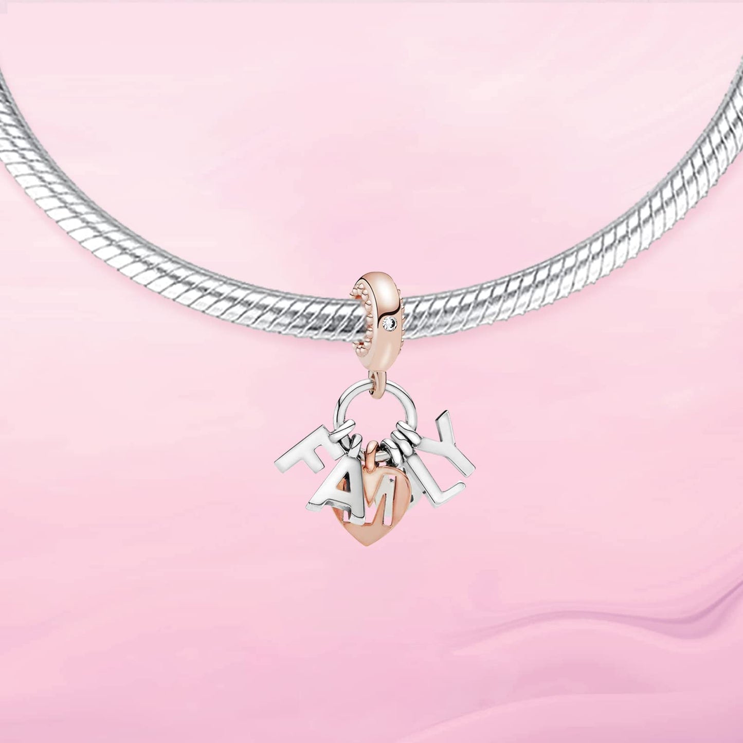 VALGACLS Family Charm Family Charms for Bracelets Necklace 925 Sterling Silver Family Letter Charm Rose Gold Charms