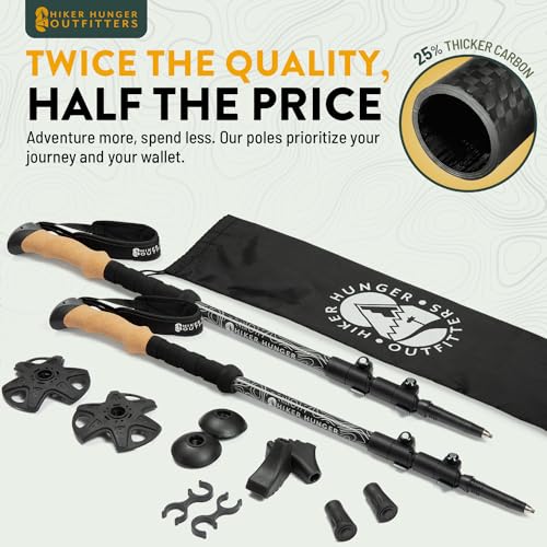 100% Carbon Fiber Trekking Poles by USA Brand - Ultra Strong Lightweight Collapsible Hiking Poles with Cork and EVA Foam G...