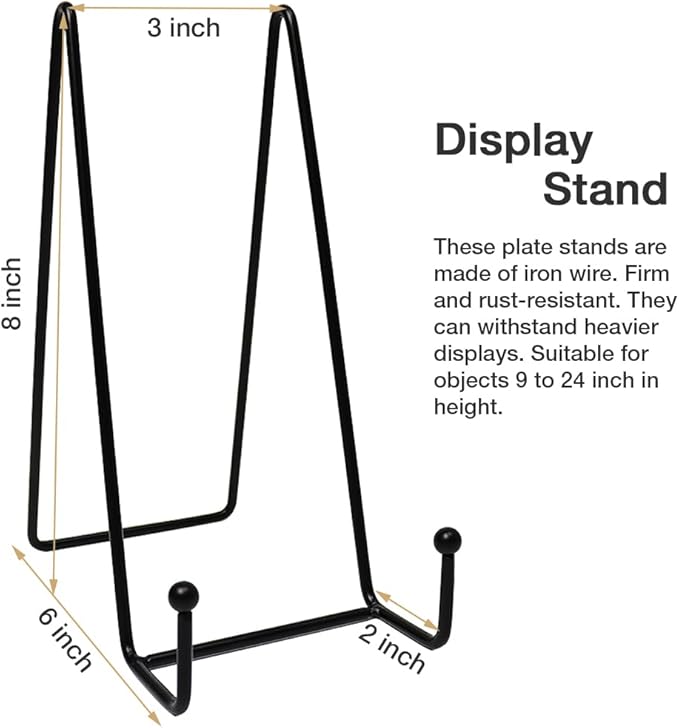 7 Pack 8 Inch Large Plate Stands for Display, Metal Black Plate Holder Display Stand, Picture Frame Stands for Book, Photo Easel, Decorative Plates