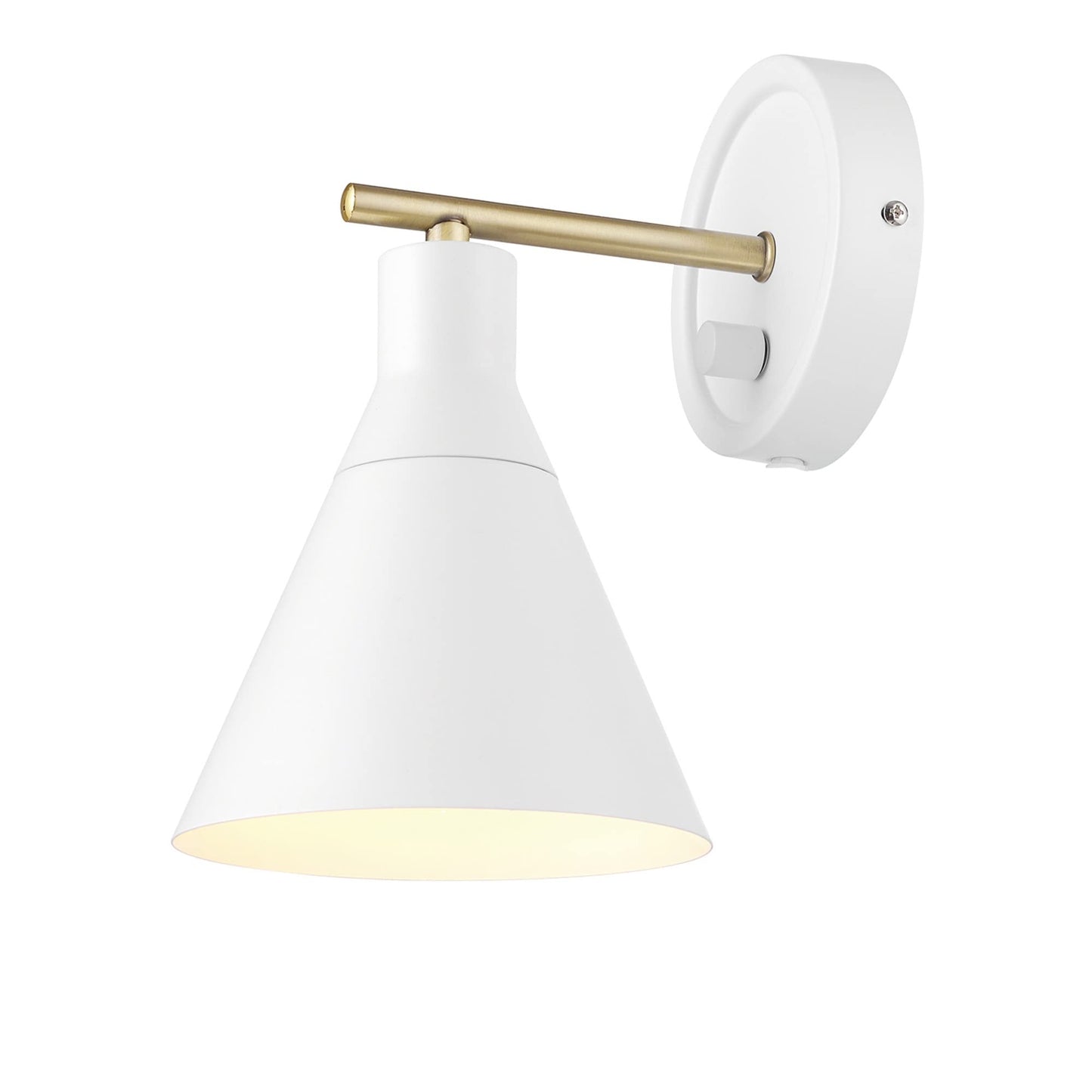 Globe Electric 65542 Wall Sconce, Dimmable, Matte White, Brass Accent, Metal, Plug-in/Hardwire
