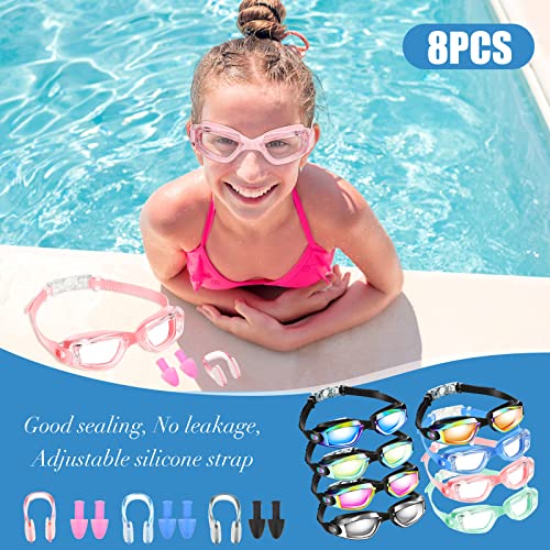 Konohan 8 Pack Kids Goggles Swim Goggles for Adult Kids Swimming Glasses Anti Fog Silicone No Leak Pool Glasses