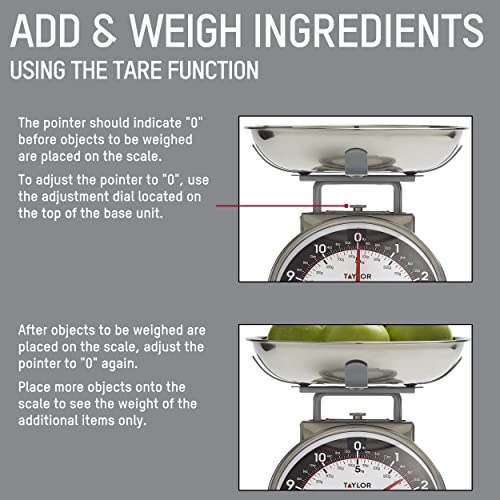 Taylor Mechanical Kitchen Food Scale with Bowl, Weighs Up to 11lbs, Measures in Grams and Ounces, Analog Cooking Scale for...