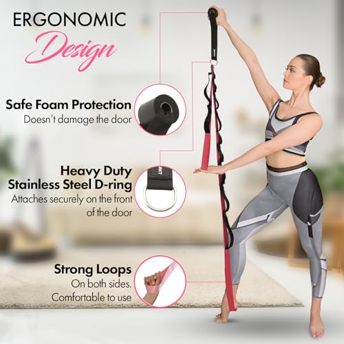 10-Loop Yoga Strap with Door Anchor – Stretch Strap for Flexibility, Deep Stretching, and Improved Balance – Perfect Yoga ...