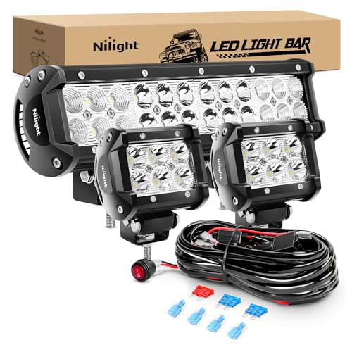 Nilight 12 Inch 72W Spot Flood Combo Led Light Bar 2Pcs 4Inch 18W Flood LED Pods Fog Lights Off Road with Wiring Harness K...