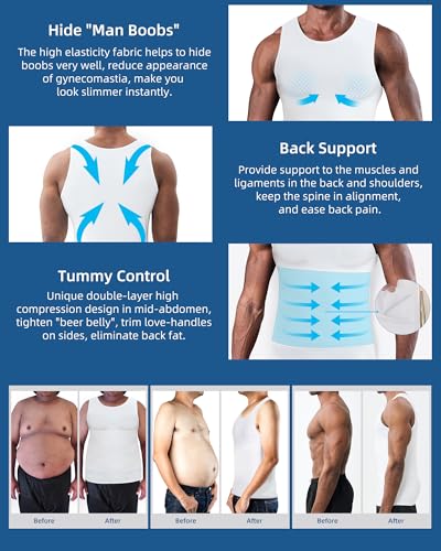 KOCLES Compression Shirt Men Slimming Undershirt Body Shaper Vest, Gynecomastia Compression Tank Top, Shapewear Tummy Control