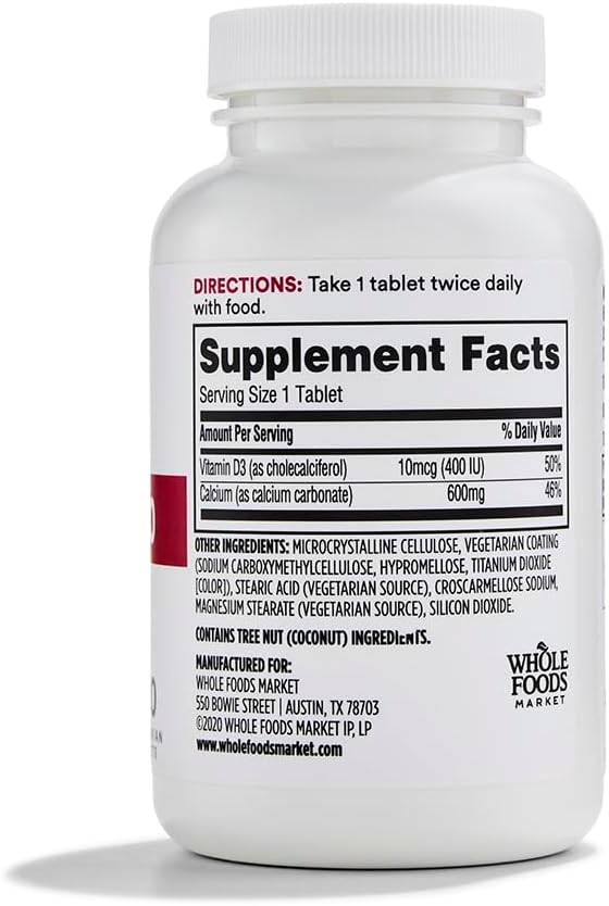 365 by Whole Foods Market Calcium with Vitamin D3 Tablets, 120 Count (Pack of 2)