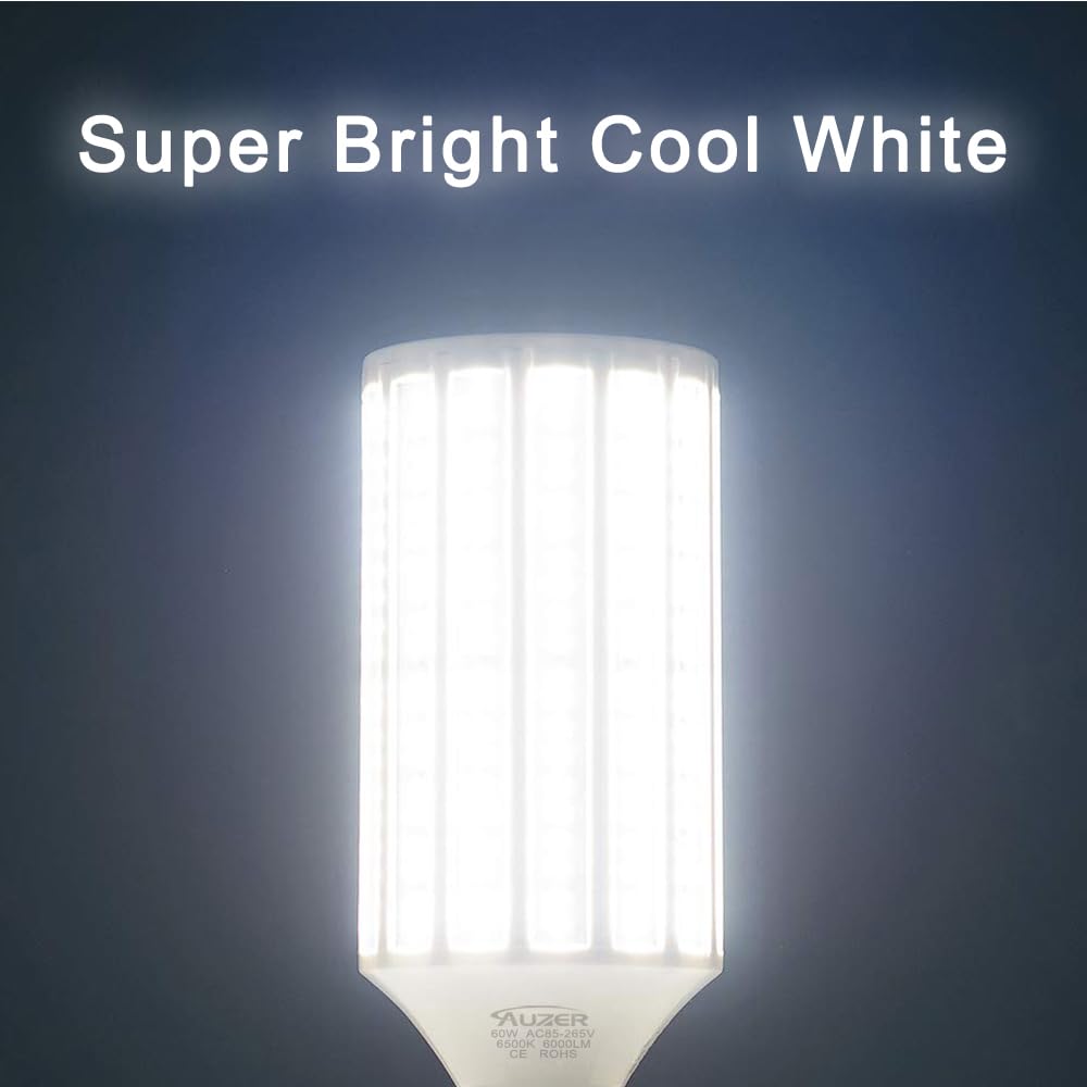 Auzer 60W LED Corn Light Bulb, E39 Base, 6000-Lumen, 6500K Cool White, Plastic, 1 Count