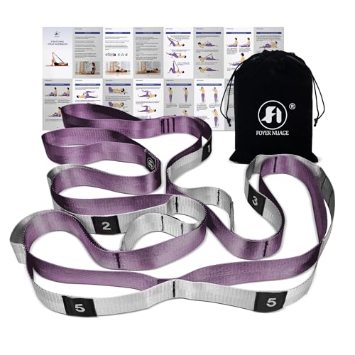Foyer Nuage Stretch Bands for Exercise, Non Elastic Yoga Stretching Strap with Loops, 3.8cm x 2.45m, Stretching Bands for ...