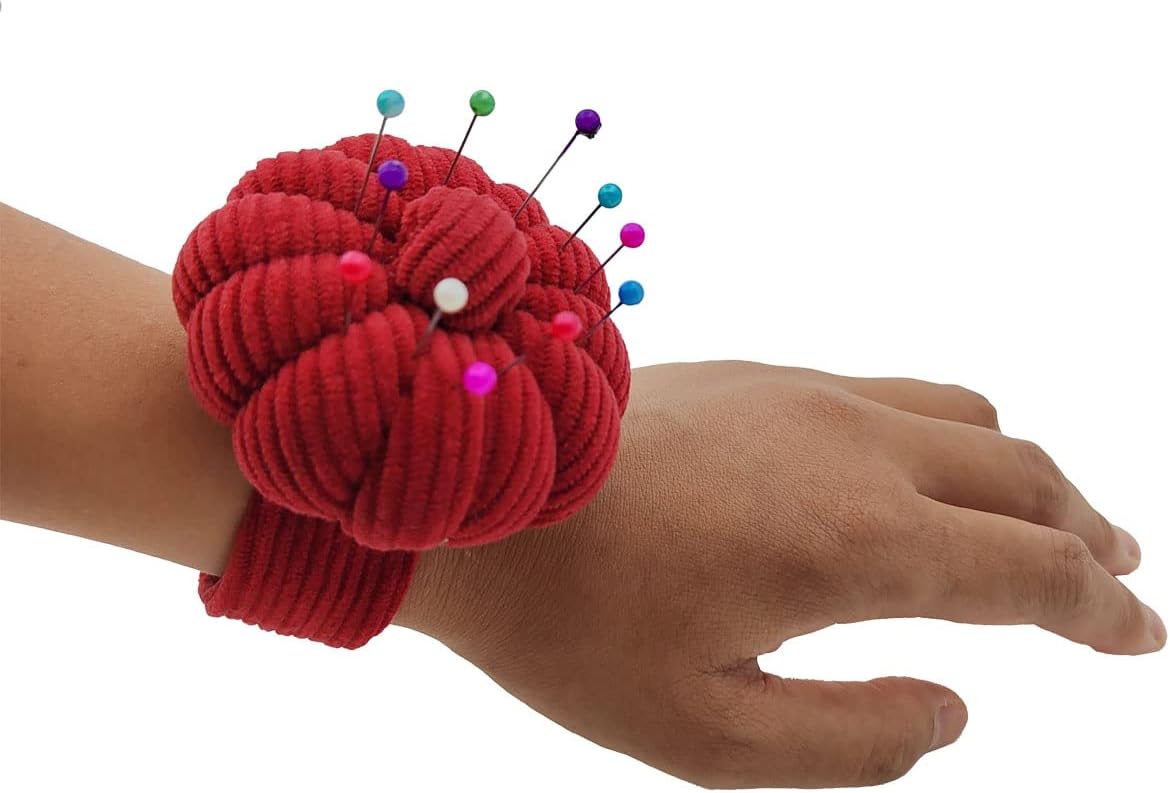 Wrist Pin Cushion Pincushions Needlework DIY Handcraft Needles Holder for Sewing and Quilting Pop Snap Ring with 1 Elastic Strap Finger Ring Pincushions Pumpkin ShapedShaped