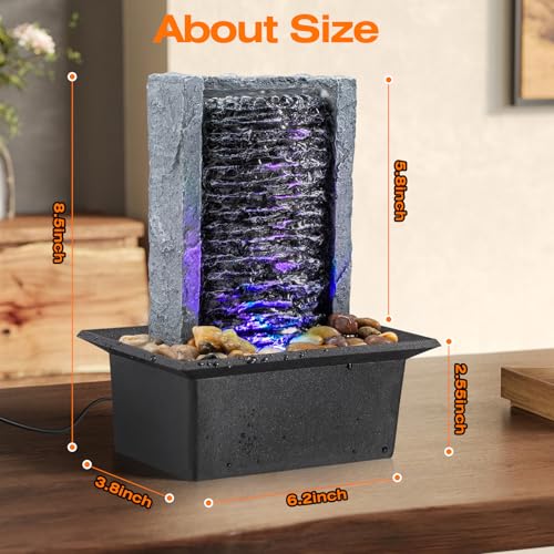 Tabletop Fountain Indoor Waterfall Rock Fountain LED-Lights Water Feature Waterfall for Modern Home and Office Indoor Deco...