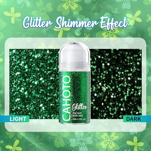 CAHOTO Green Rolling Glitter for Face Body & Hair, Roll-on Sequins for St. Patrick's Day, Sparkling Accessories for Christ...