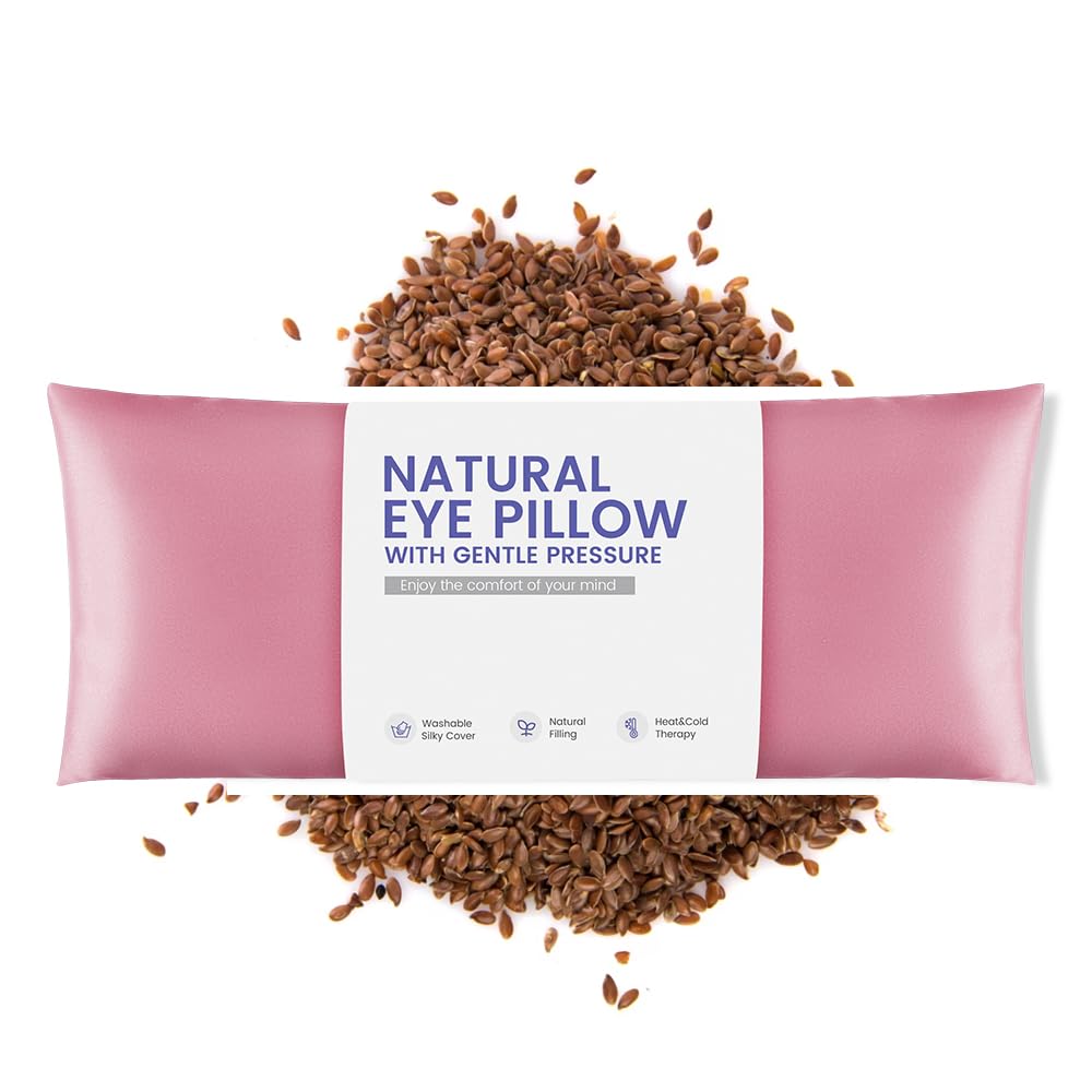 MEISENHOME Eye Pillow for Yoga, Relaxation, Sleeping, Microwavable Weighted Eye Mask Heated for Meditation, Dry Eyes, Moist Heat Hot & Cold Eye Compress with Aromatherapy, No Scent (Pink)