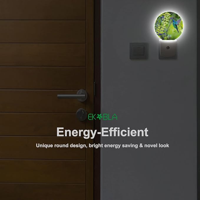 EKOBLA Blue Hummingbird Night Lights Plug into Wall Spring Garden Bird Flowers Plants LED Dusk to Dawn Plug-in Nightlights Auto Sensor for Home Indoor Bathroom Hallway Kitchen