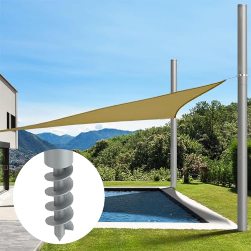 Shade Sail Poles, 12Ft Sun Shade Sail Poles with Spiral Drill Bit, Heavy Duty Shade Sail Post with D-Clamp for Garden Yard...