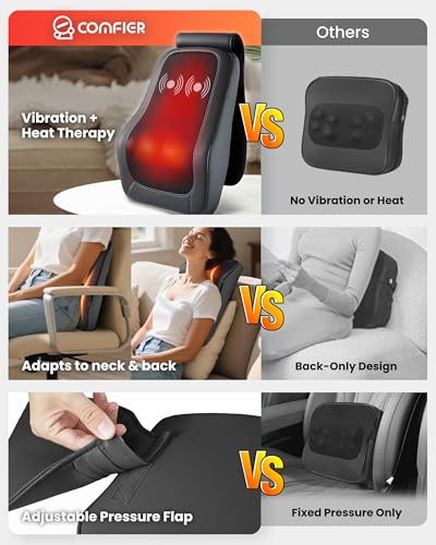 COMFIER Back Massager with Heat, Deep Tissue Shiatsu Neck and Back Massager for Pain Relief, Chair Use Massager Pillow wit...