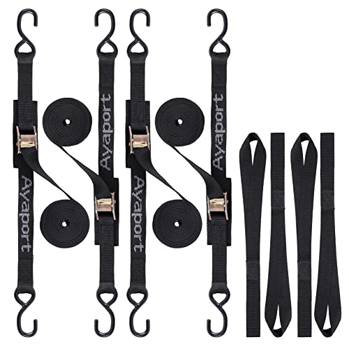 Ayaport Cam Buckle Tie Down Straps 6 feet 2200lbs Break Strength Securing Straps with S Hooks for Motorcycle, Kayak, Car, ...
