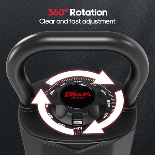 ERGOLIFE 6.5LB-40LB Adjustable Kettlebell Set, 6-in-1 Quick Weight Change, Space-Saving Weight Set for Home Gym Strength T...