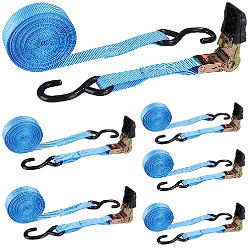 LISHINE 6 Pcs 1 Inch Heavy Duty 20ft Tie Down Straps with Hooks, 2200 LBS Break Strength, Cargo Ratchet Straps for Motorcy...