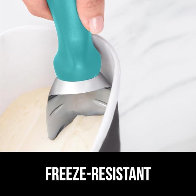 GORILLA GRIP BPA-Free Heavy Duty Ice Cream Scoop, Comfortable Ergonomic Handle, Professional Grade Scooper, Perfect Round Scoops, Spoon Frozen Hard Gelato Sorbet Cookie Dough, Kitchen Tool, Turquoise