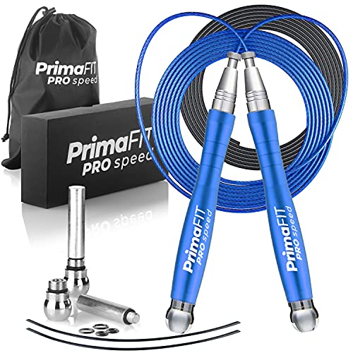PrimaFIT Jump Rope Pro Speed Skipping Rope Adjustable Adult Jumping Rope Weighted Aluminium Handles for Double Dutch Boxin...
