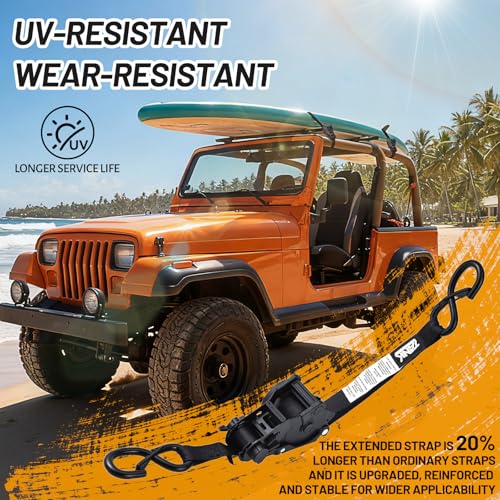 1800LB Retractable Ratchet Straps with Soft Loops(4 Pack), 1" x 12FT Heavy Duty Auto Self Retracting Tie Down Straps for T...