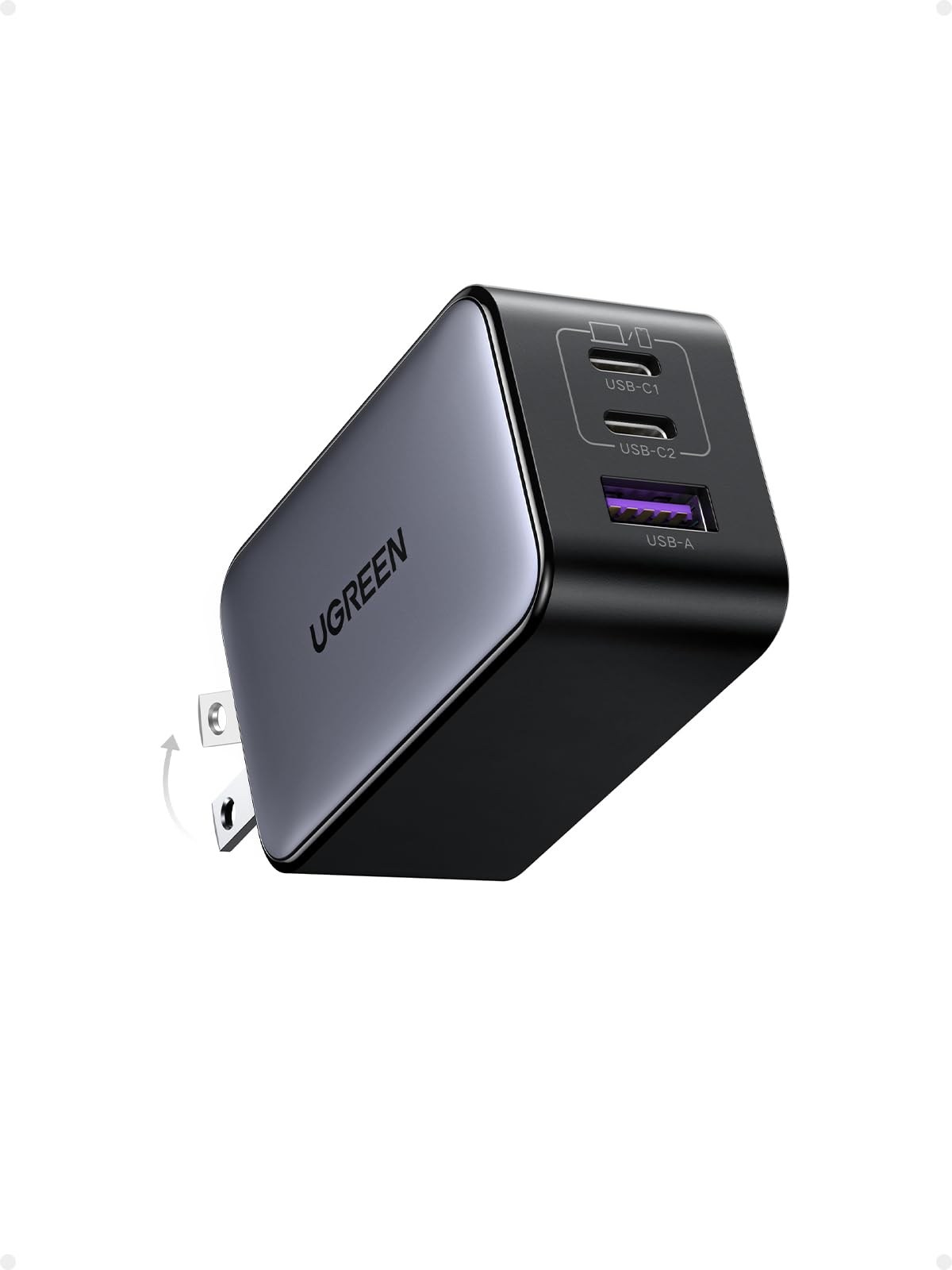 Ugreen Nexode 65W Gan Usb C Wall Charger, 3-Port Compact Foldable Fast Charger Power Adapter For Iphone 17/16/15 Series, Galaxy