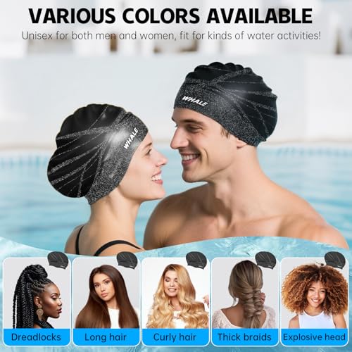 WHALE Extra Large Swim Cap Designed for Men and Women with Thick, Long Hair, Hair Extensions Or Afro-Textured Hair Long-Ha...