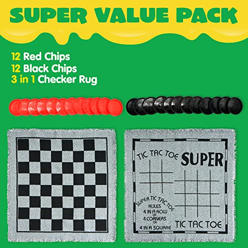 3-in-1 Vintage Giant Checkers, Tic, Tac, Toe, with Reversible Mat, 24 Chips, Family Board Game, Lawn Game, BBQ Party Favo...