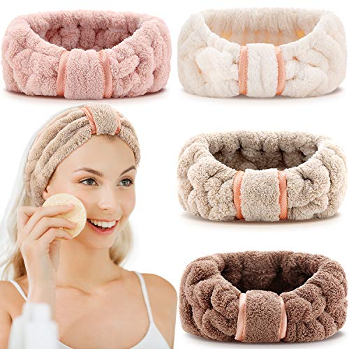 WILLBOND 4 Pack Microfiber Headbands Spa Facial Headbands Makeup Head bands Elastic Terry Cloth Head Wrap for Women Girls ...