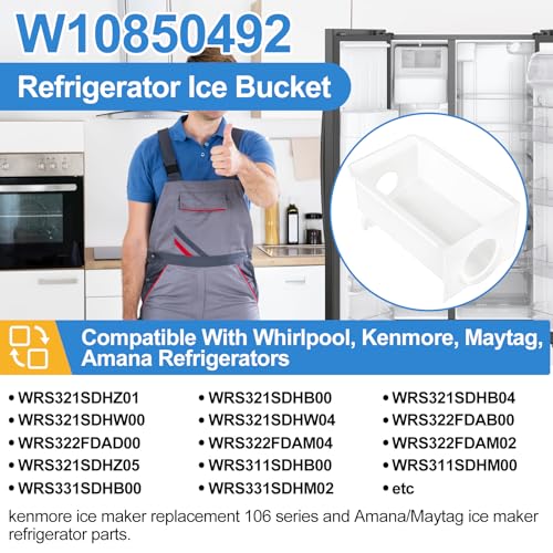 Upgraded W10850492 Refrigerator Ice Bucket Compatible with Whirlpool Kenmore Maytag Amana Ice Maker Replacement Parts W106...