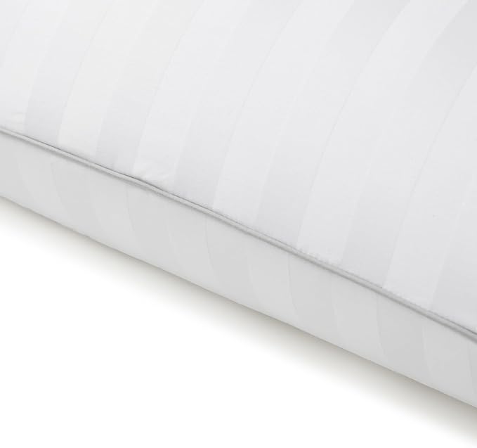 MARTHA STEWART Hotel Collection Meidum Soft Feather Down Pillows 100% Cotton 500 Thread Count Damask Stripe Embroidered, King Size Set of 2, White 2