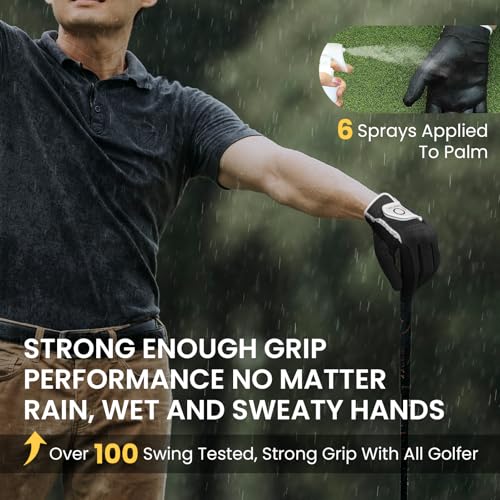 FINGER TEN Premium Rain Grip Men's Golf Gloves 1 Pair, Hot Wet Weather No Sweat Glove for Serious Feel & Performance, Left...