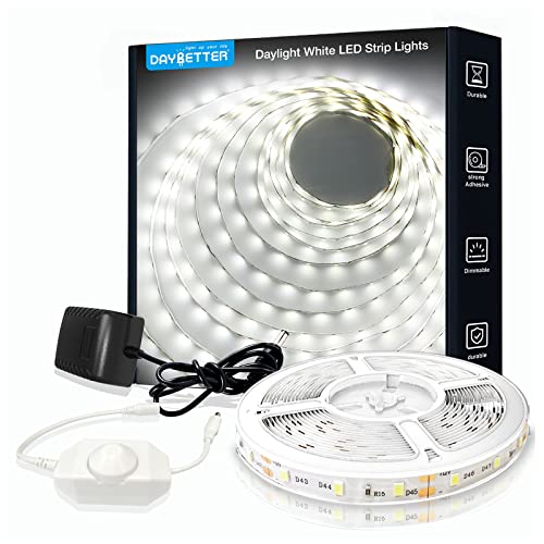 DAYBETTER White LED Strip Light, 20 ft Dimmable Bright Rope Lighting, 6500K 24V Strips, 360 LEDs 2835 Tape Lights for Bedr...