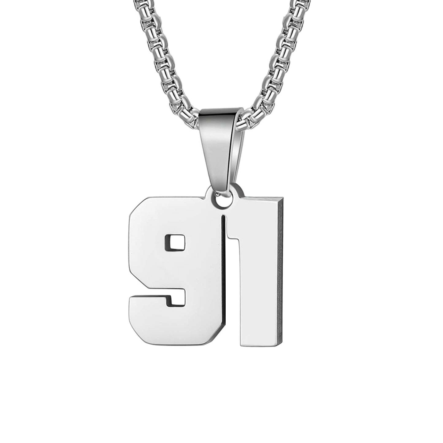 Number Necklaces Personalized Necklaces Silver Initial Number Pendant Stainless Steel Chain Movement Necklaces for Men Women (91