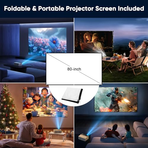 TMY 1080P Full HD Portable Mini Projector, Upgraded Bluetooth Movie Projector with Screen, Compatible with TV Stick Smartp...