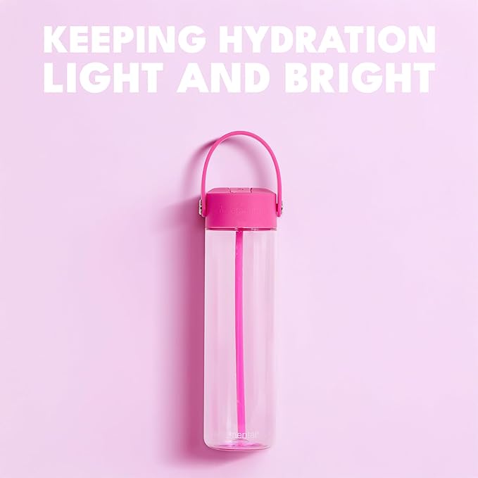 Elemental Splash Water Bottle with Straw - BPA-Free Tritan Plastic Reusable Water Bottle with Strap - Ideal for Travel, Gym and Sports - Leak Proof when Spout is Closed - 26oz - Hot Pink