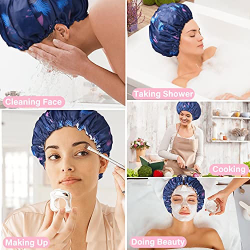 3 Pack Extra Large Double Layer Adjustable Shower Caps for Women, Waterproof Exterior & EVA Lining, Oversized Design for A...