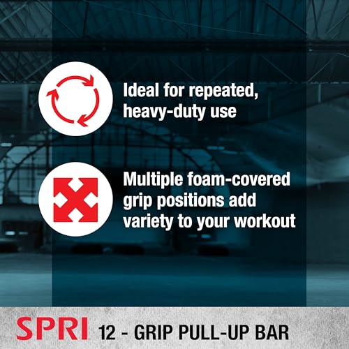SPRI Pull Up Bar - 8-Grip and 12-Grip Door Frame Mounting Pull-Up Bar for Versatile Workouts - Rugged Steel Frame with Foa...